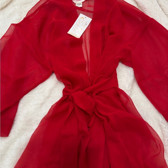 Sheer Red Tie-Front Cover-Up Robe - Picture 5 of 9